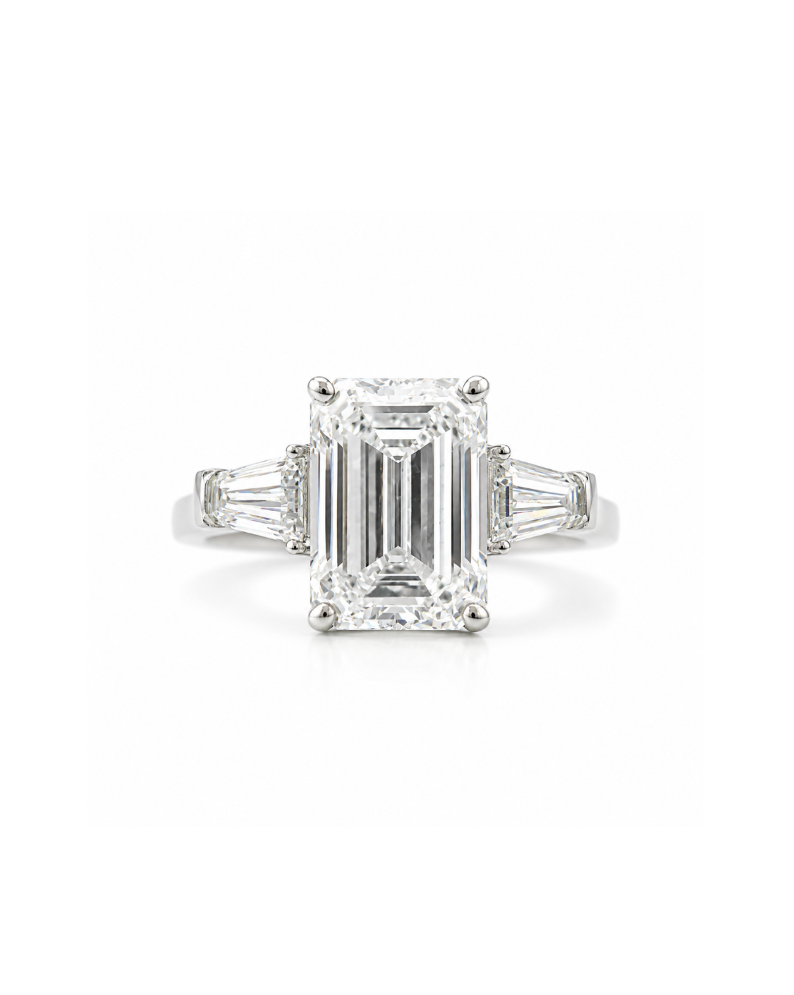3 STONE EMERALD CUT RING (4CT Center Stone) - Signature Silver Collection