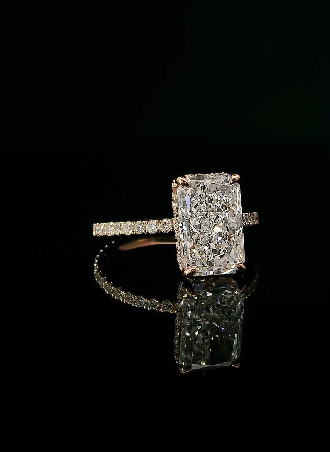 3.05CT Radiant With Rose Gold Pavé Band